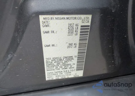 2016 Nissan Altima 2.5 S from USA, damaged, VIN 1N4AL3AP8GN341707